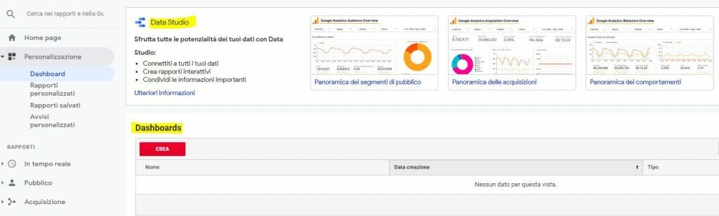 Dashboard Analytics e Data Studio